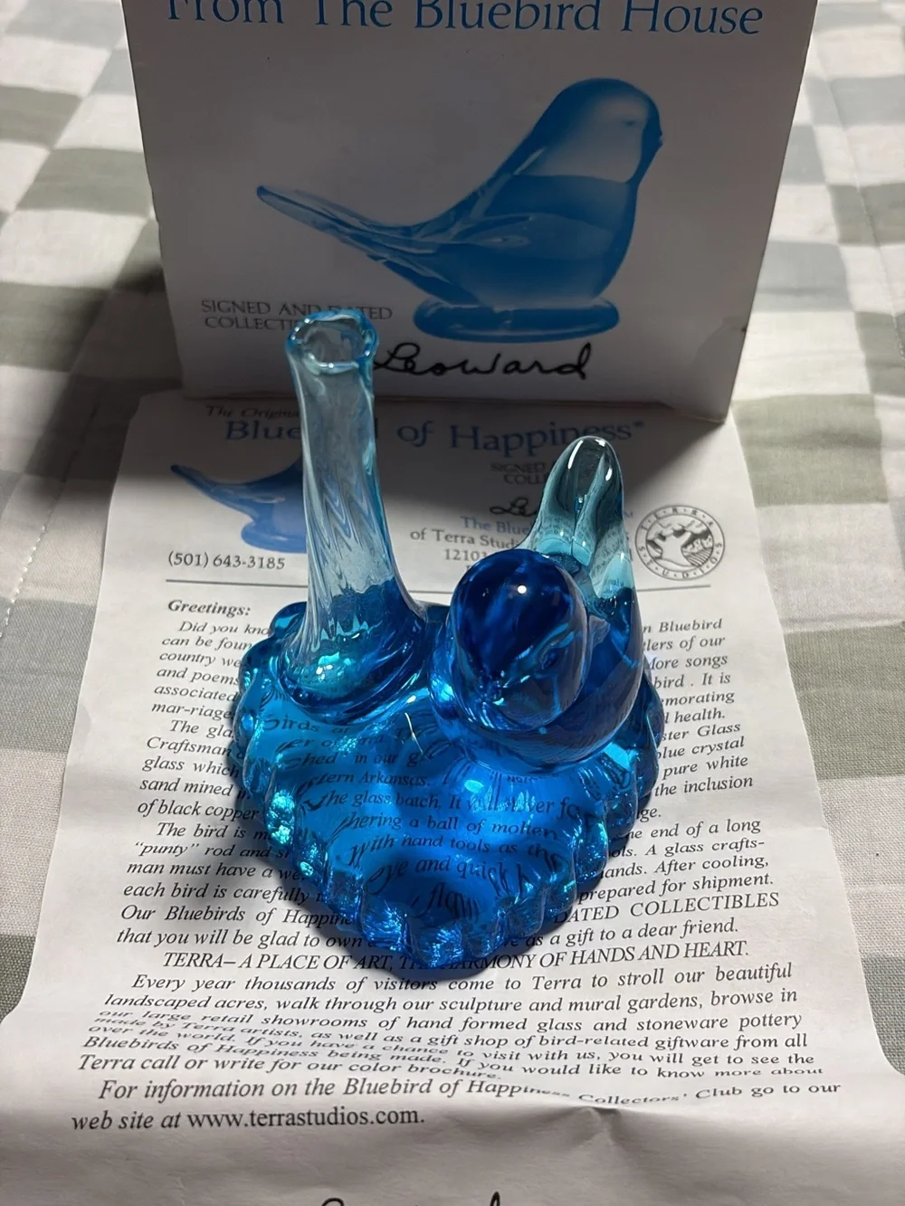 Blue Bird of Happiness Leo Ward Glass Bud Vase